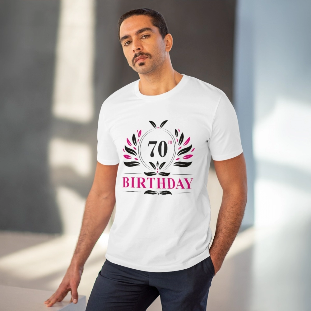 Men's PC Cotton 70th Birthday Printed T Shirt (Color: White, Thread Count: 180GSM) - Image 6