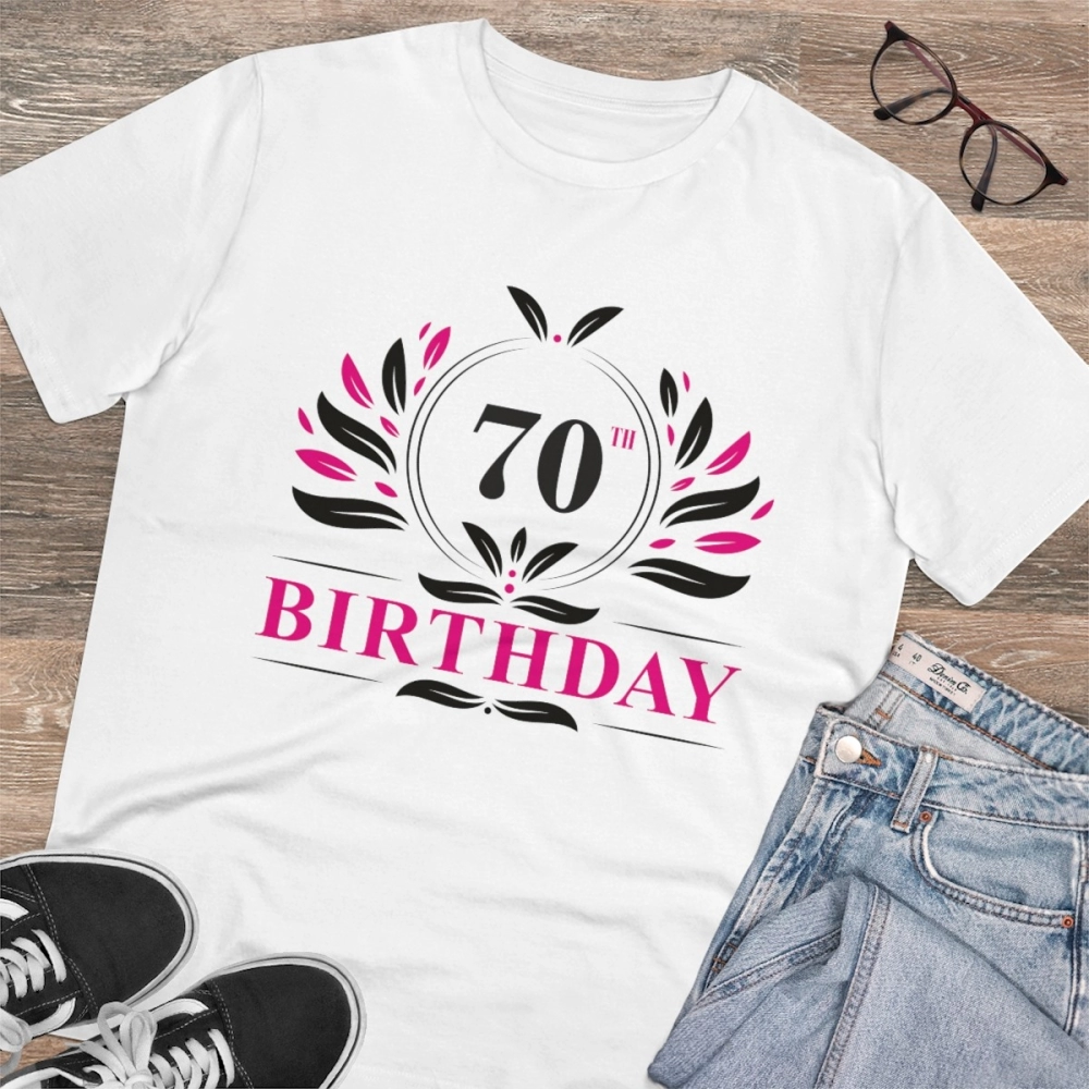 Men's PC Cotton 70th Birthday Printed T Shirt (Color: White, Thread Count: 180GSM) - Image 4