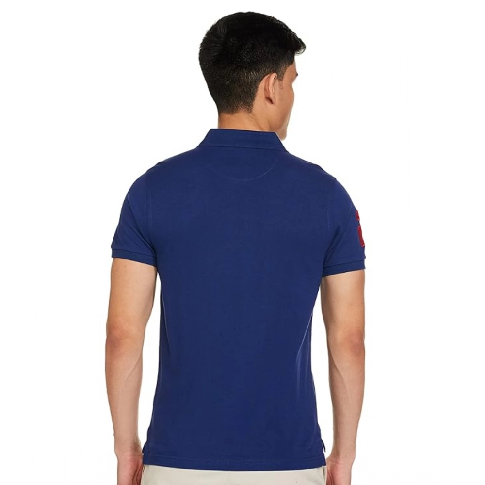 Men's Casual Half sleeve Solid Cotton Polo Neck T-shirt (Dark Blue) - Image 3