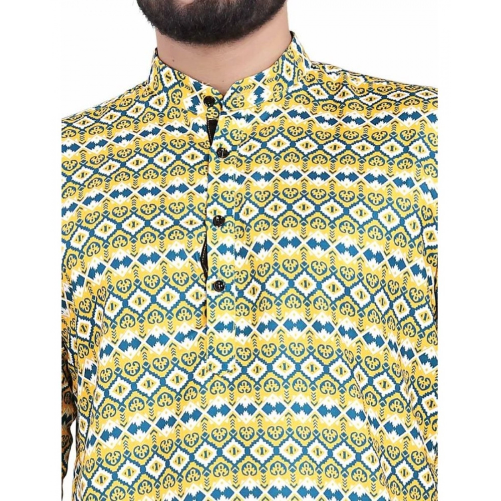 Men's Cotton Blended Printed Full Sleeve Shortkurta (Multicolor) - Image 2