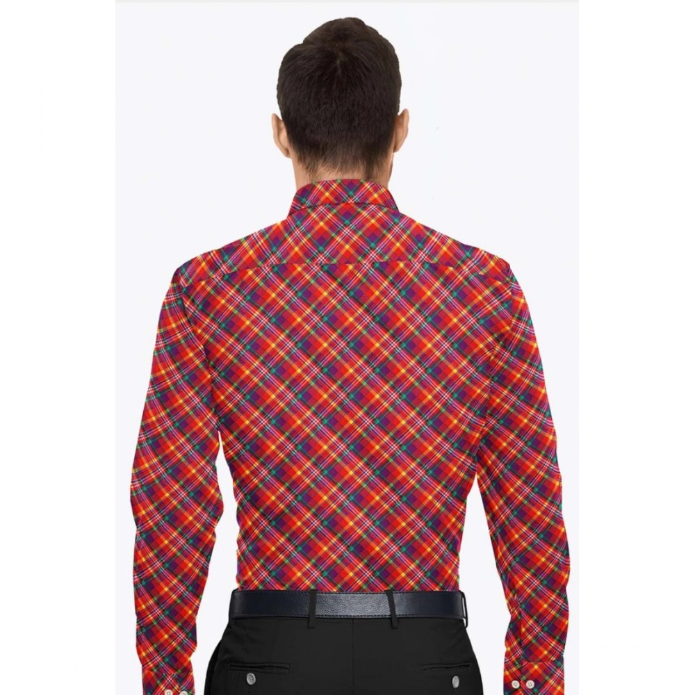 Men's Cotton Blended Checked Full Sleeve Shirt (Red) - Image 6