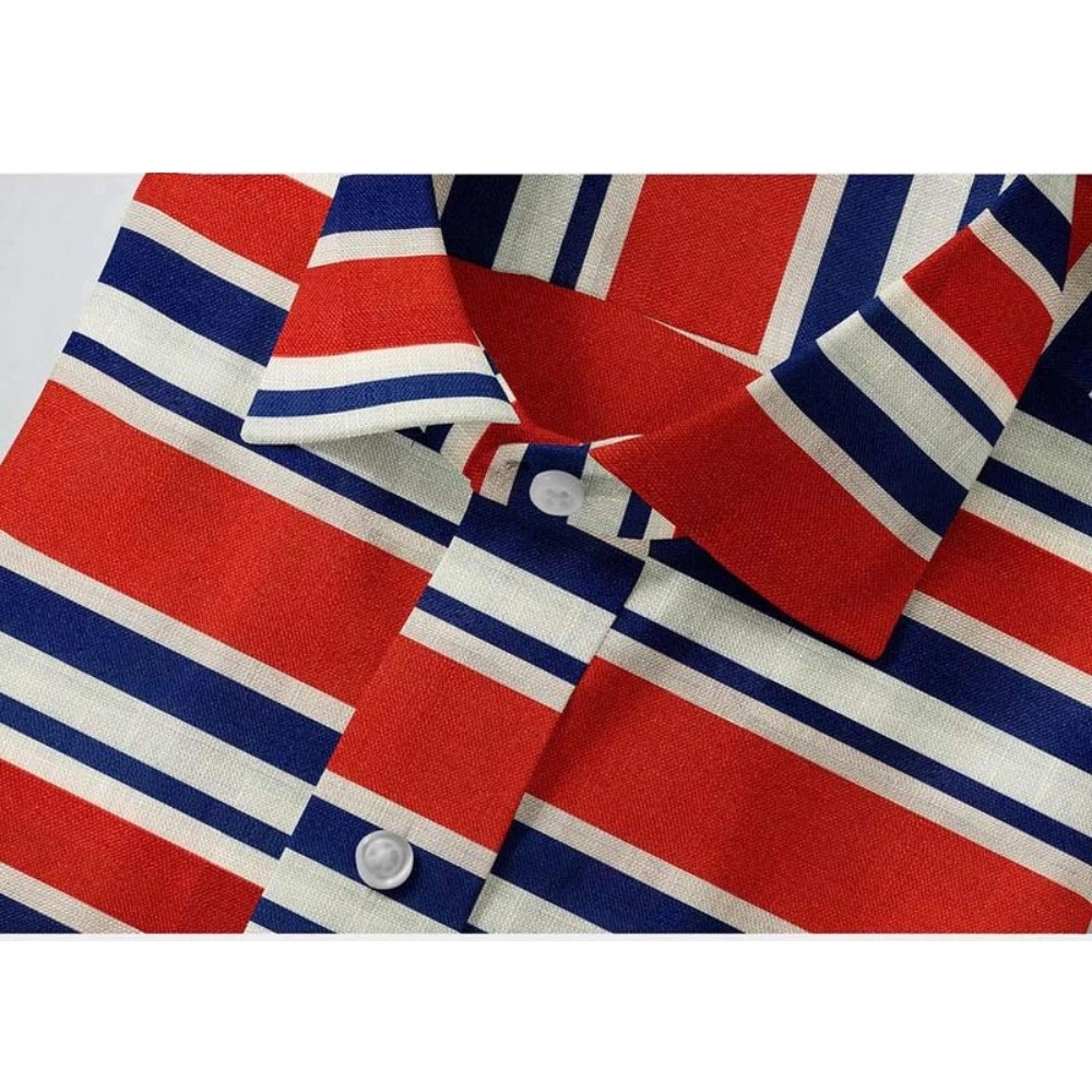 Men's Cotton Blended Striped Full Sleeve Shirt (Red-Blue) - Image 2