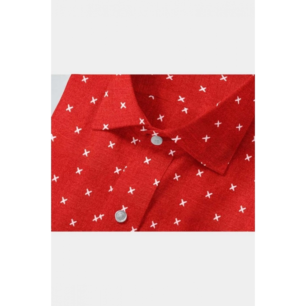 Men's Cotton Blended Printed Full Sleeve Shirt (Red) - Image 2