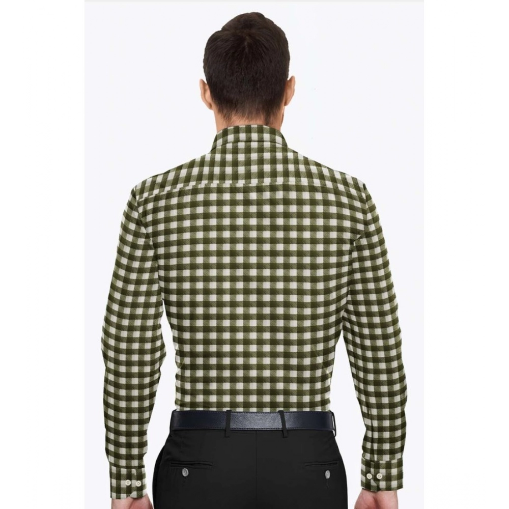 Men's Cotton Blended Checked Full Sleeve Shirt (White-Green) - Image 6