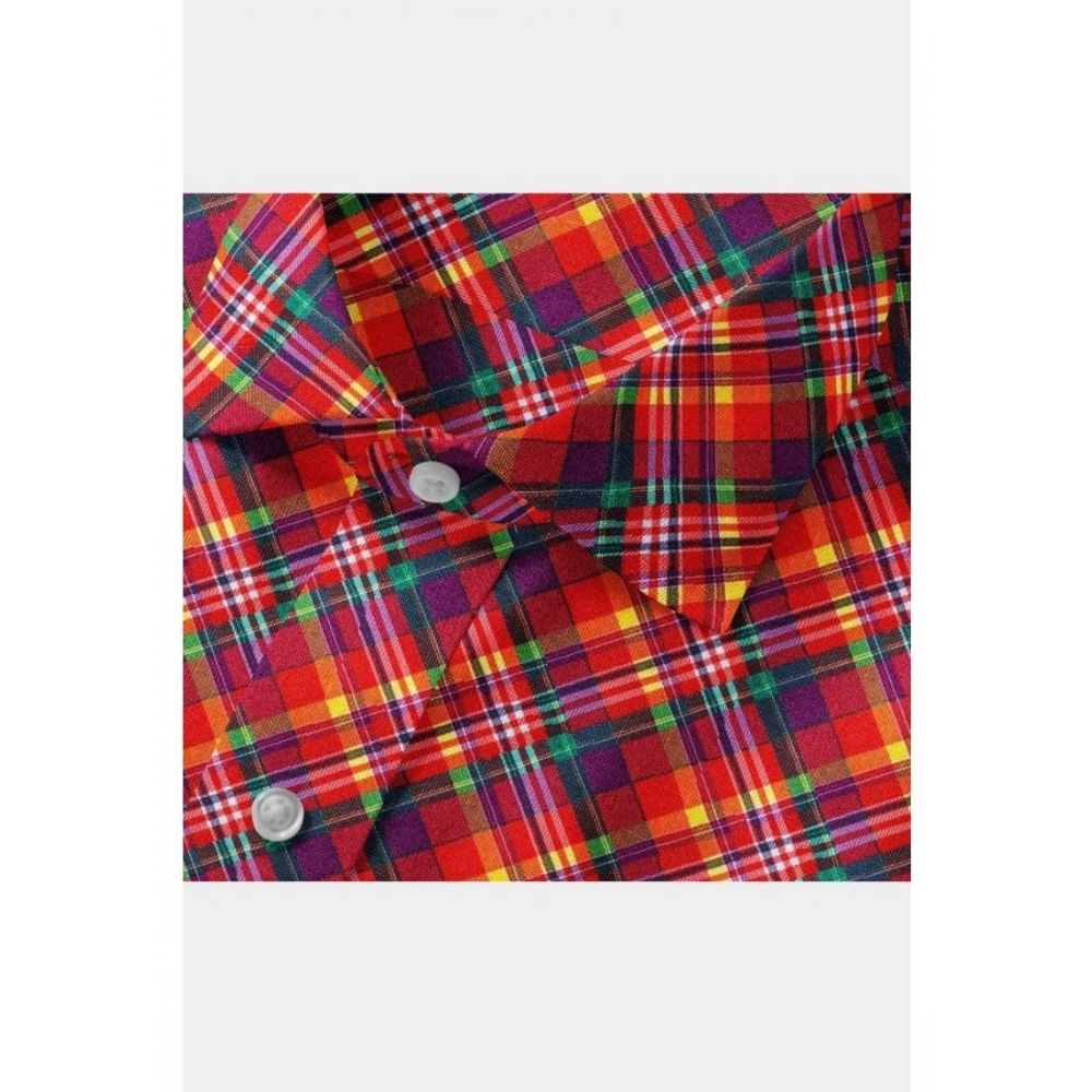 Men's Cotton Blended Checked Full Sleeve Shirt (Red) - Image 2