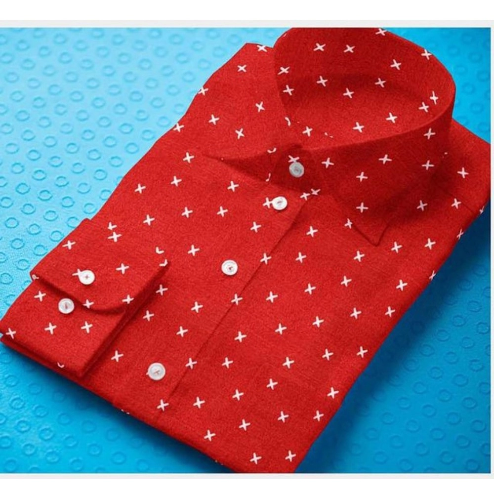 Men's Cotton Blended Printed Full Sleeve Shirt (Red) - Image 3