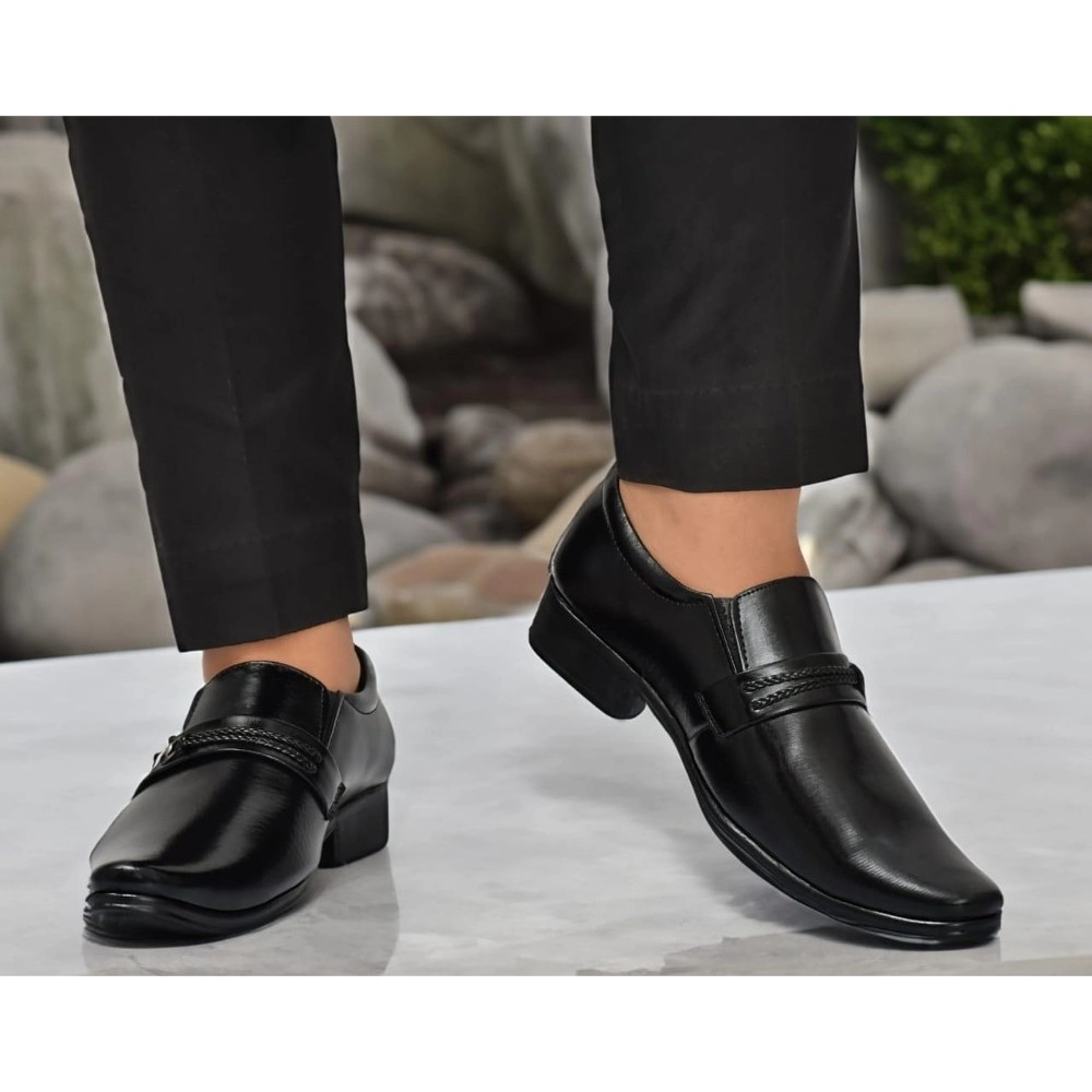 Men's Faux Leather Formal Shoes (Black) - Image 5