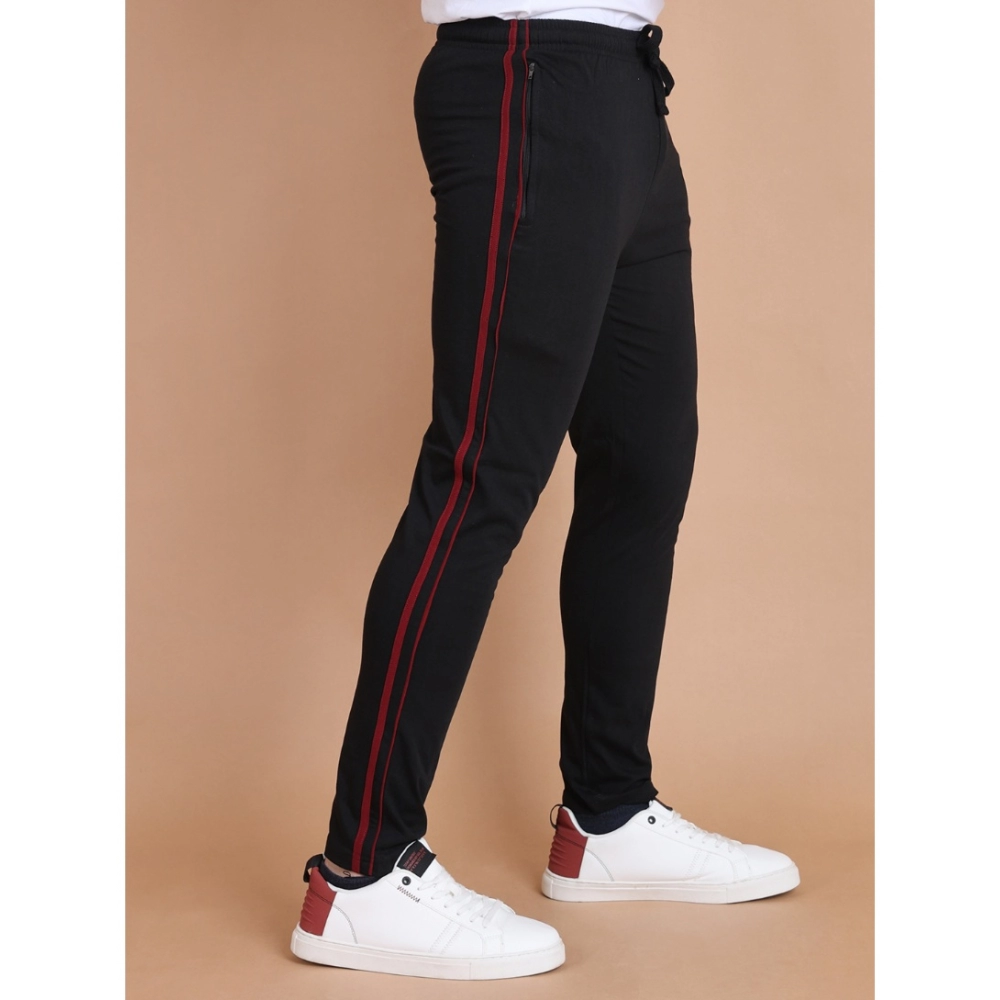 Men's Casual Cotton Striped Full Length Track Pant (Black) - Image 3