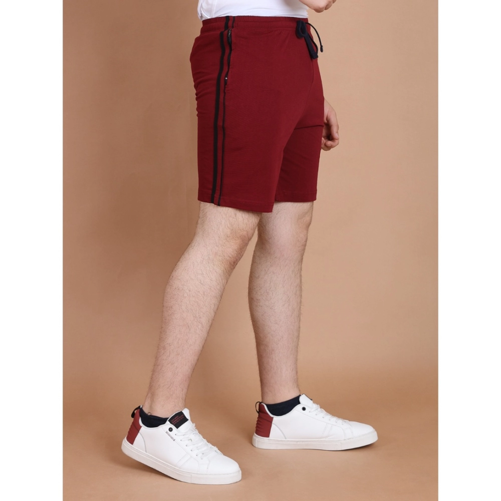 Men's Casual Cotton Striped Above knee Shorts (Maroon) - Image 3