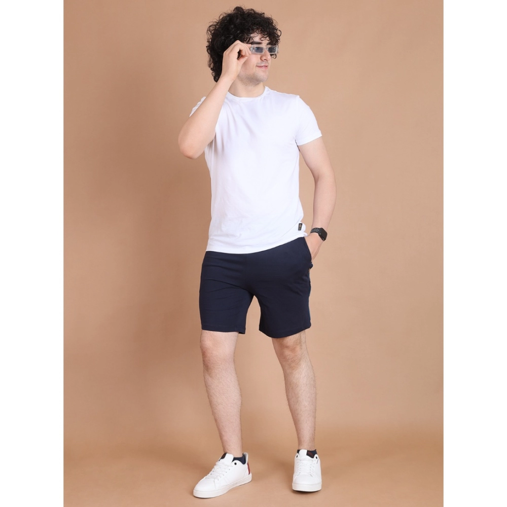 Men's Casual Cotton Striped Above knee Shorts (Navy) - Image 7