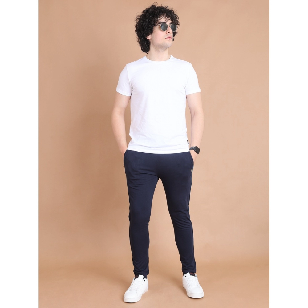 Men's Casual Cotton Striped Full Length Track Pant (Navy) - Image 7