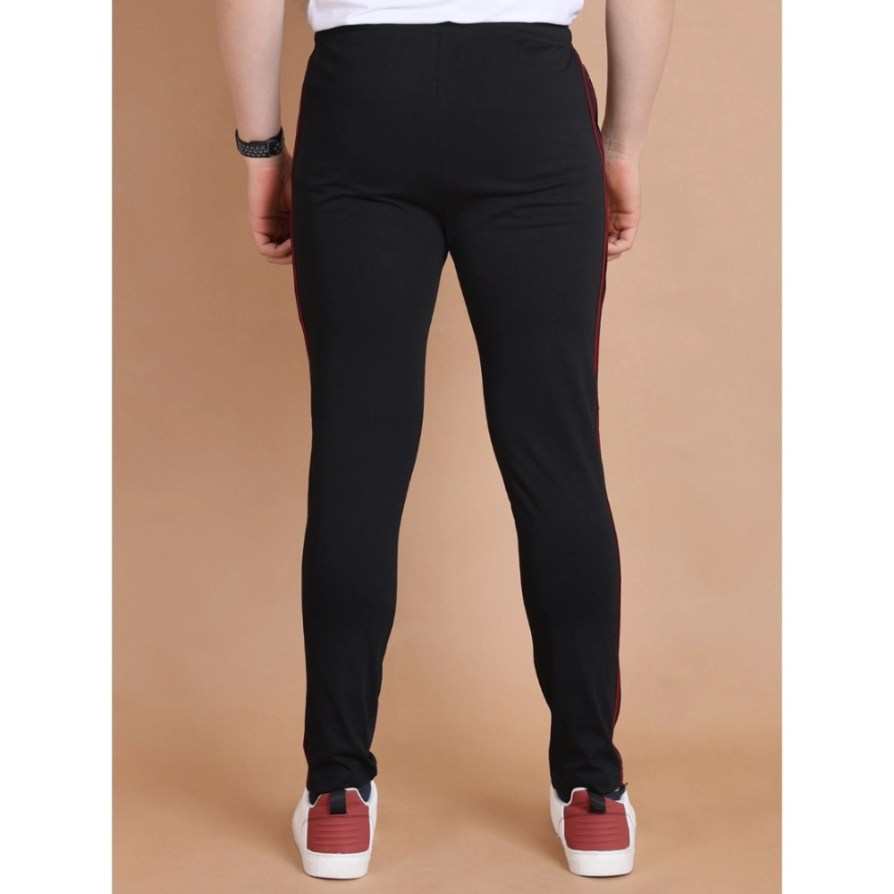 Men's Casual Cotton Striped Full Length Track Pant (Black) - Image 2