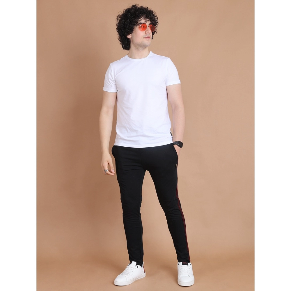 Men's Casual Cotton Striped Full Length Track Pant (Black) - Image 7