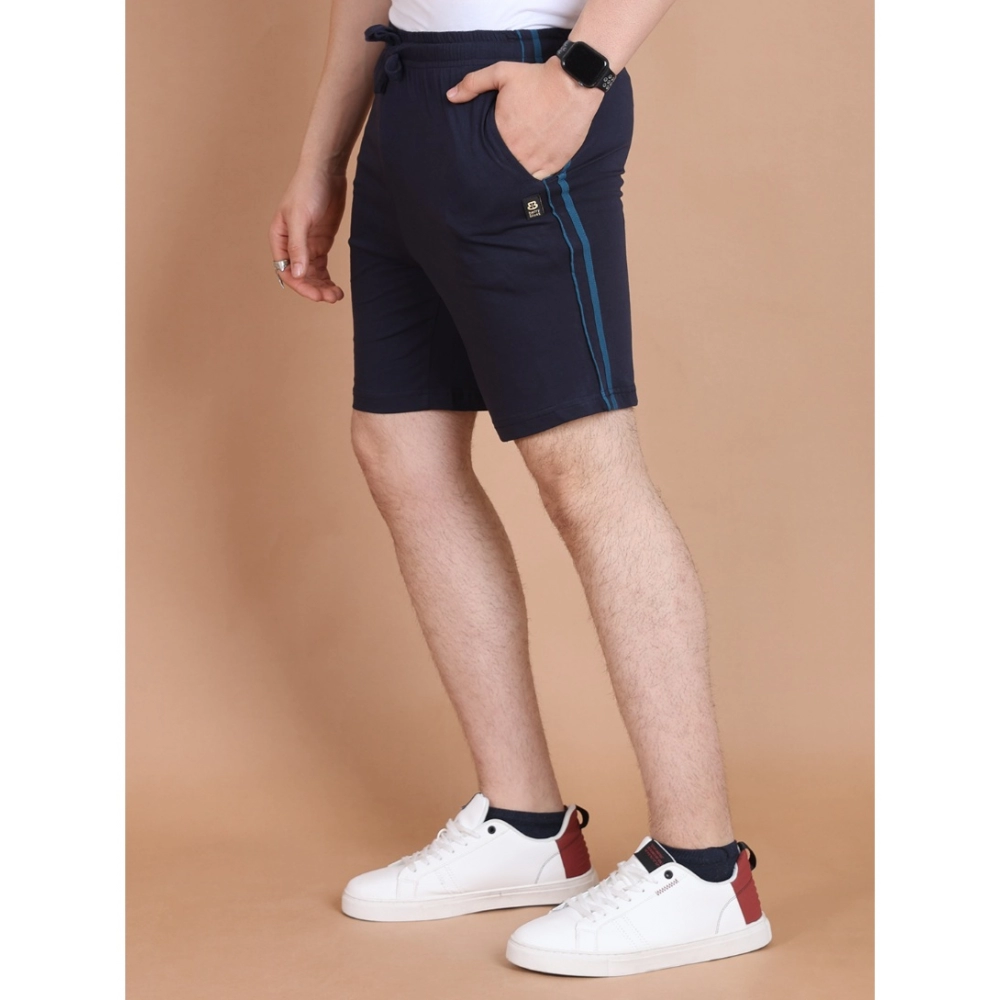 Men's Casual Cotton Striped Above knee Shorts (Navy) - Image 4