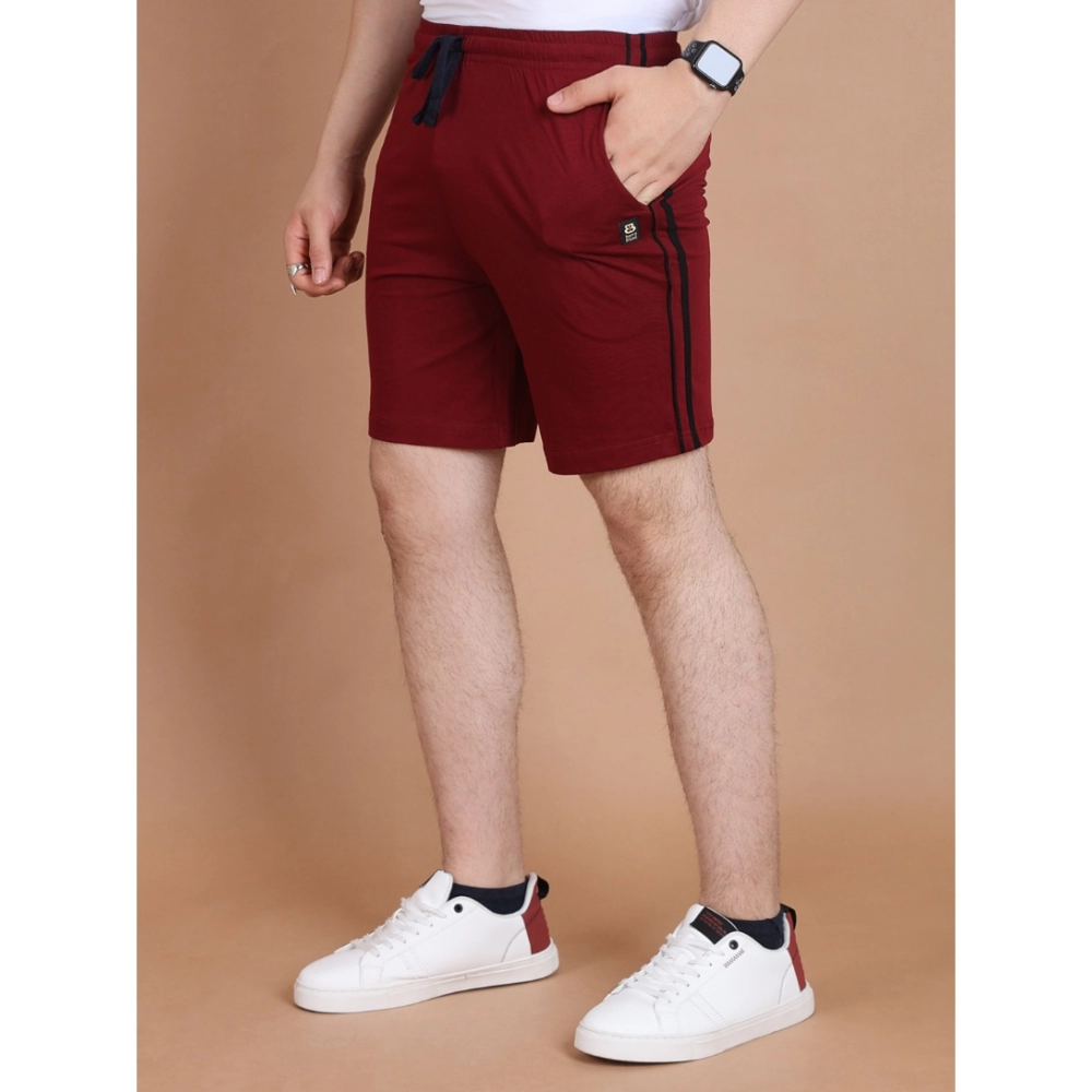 Men's Casual Cotton Striped Above knee Shorts (Maroon) - Image 4