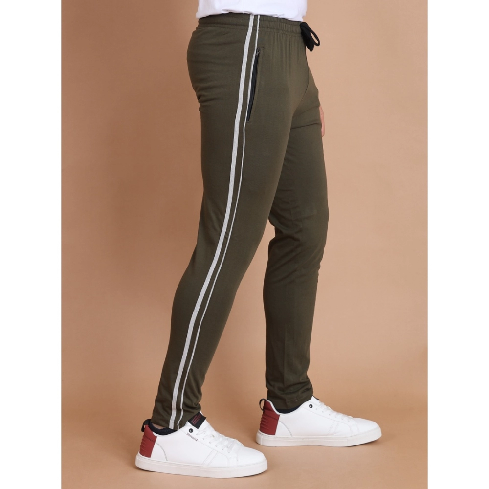 Men's Casual Cotton Striped Full Length Track Pant (olive) - Image 3