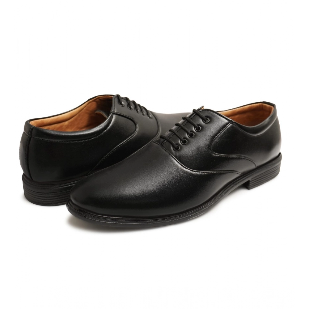 Men's Casual Faux Leather Solid Lace-Up Formal Shoes (Black) - Image 2