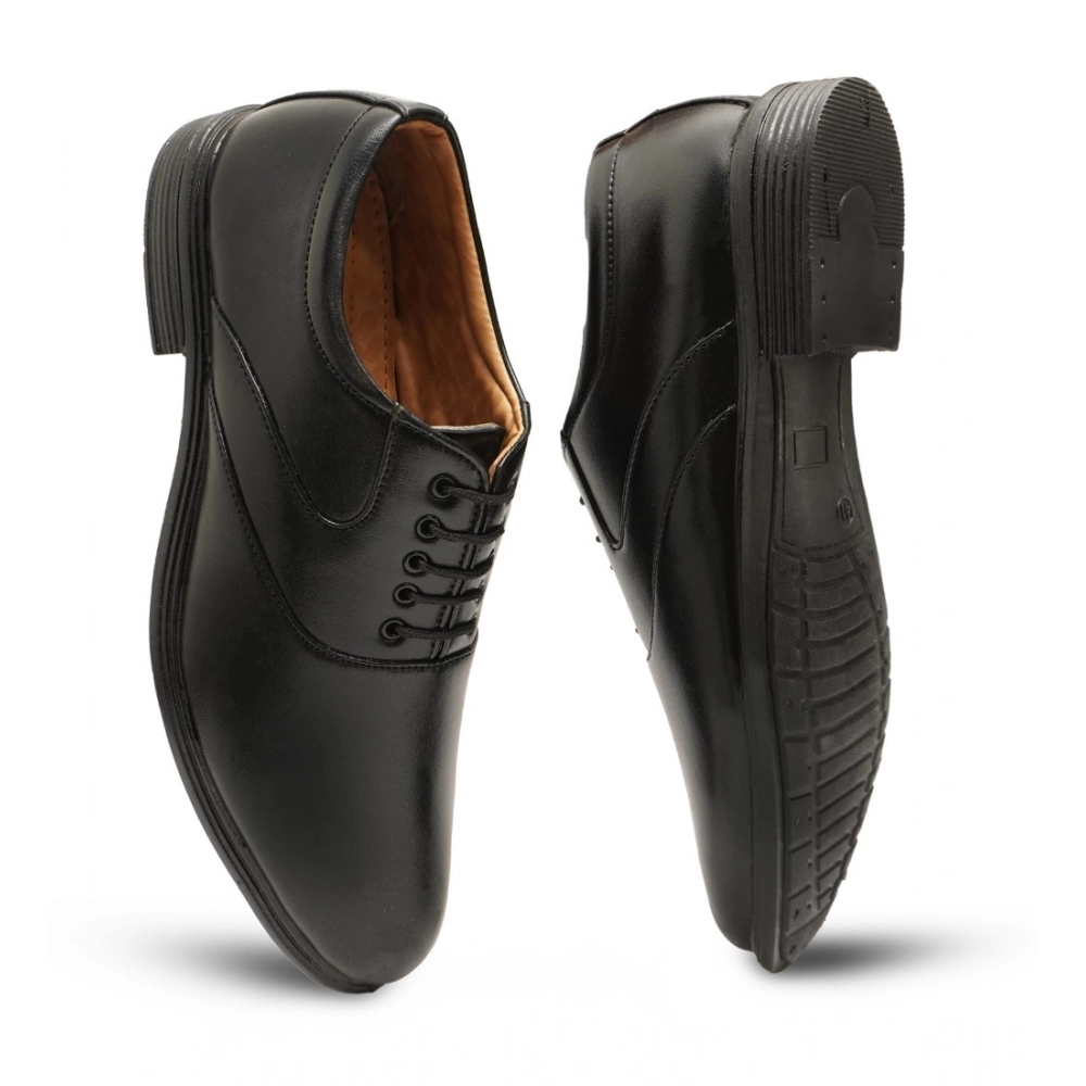 Men's Casual Faux Leather Solid Lace-Up Formal Shoes (Black) - Image 4