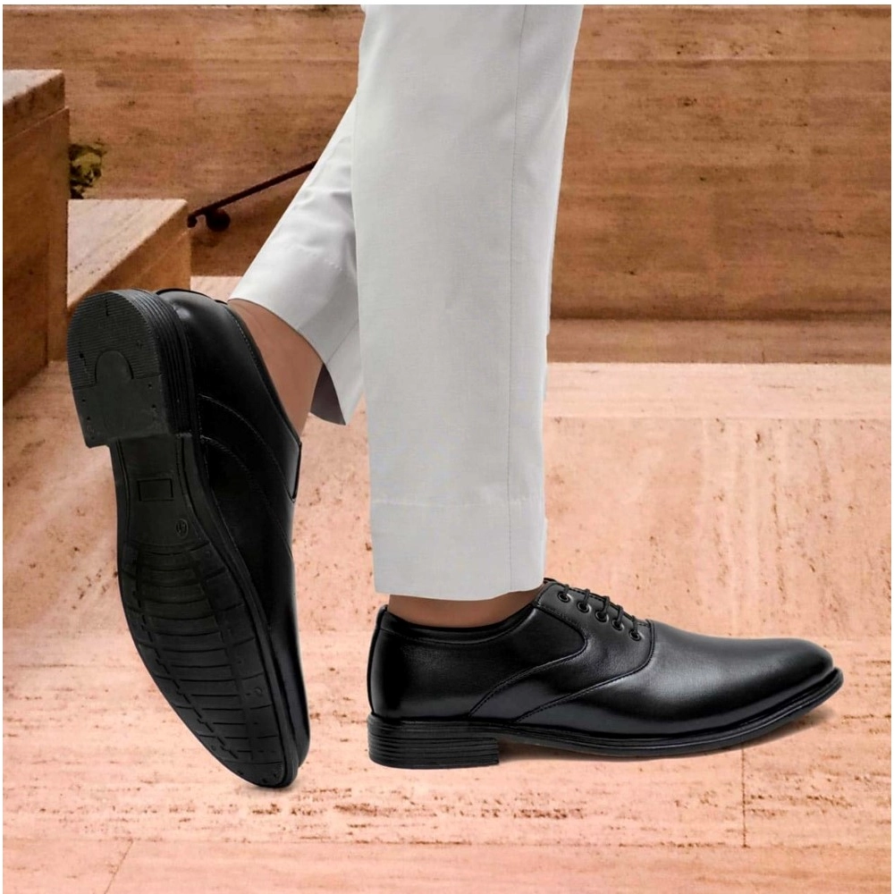 Men's Casual Faux Leather Solid Lace-Up Formal Shoes (Black) - Image 5