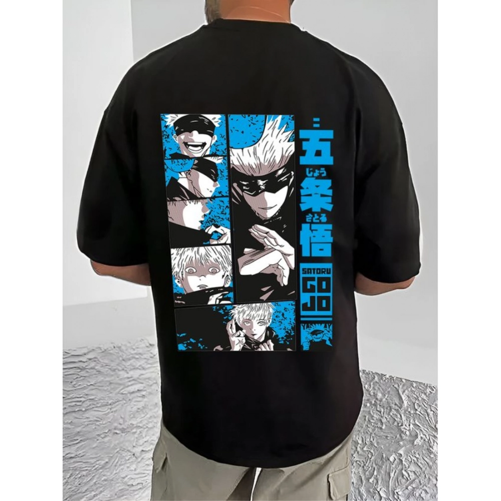 Men's Casual Cotton Blend Printed Round Neck Half Sleeve T-Shirt (Black) - Image 4