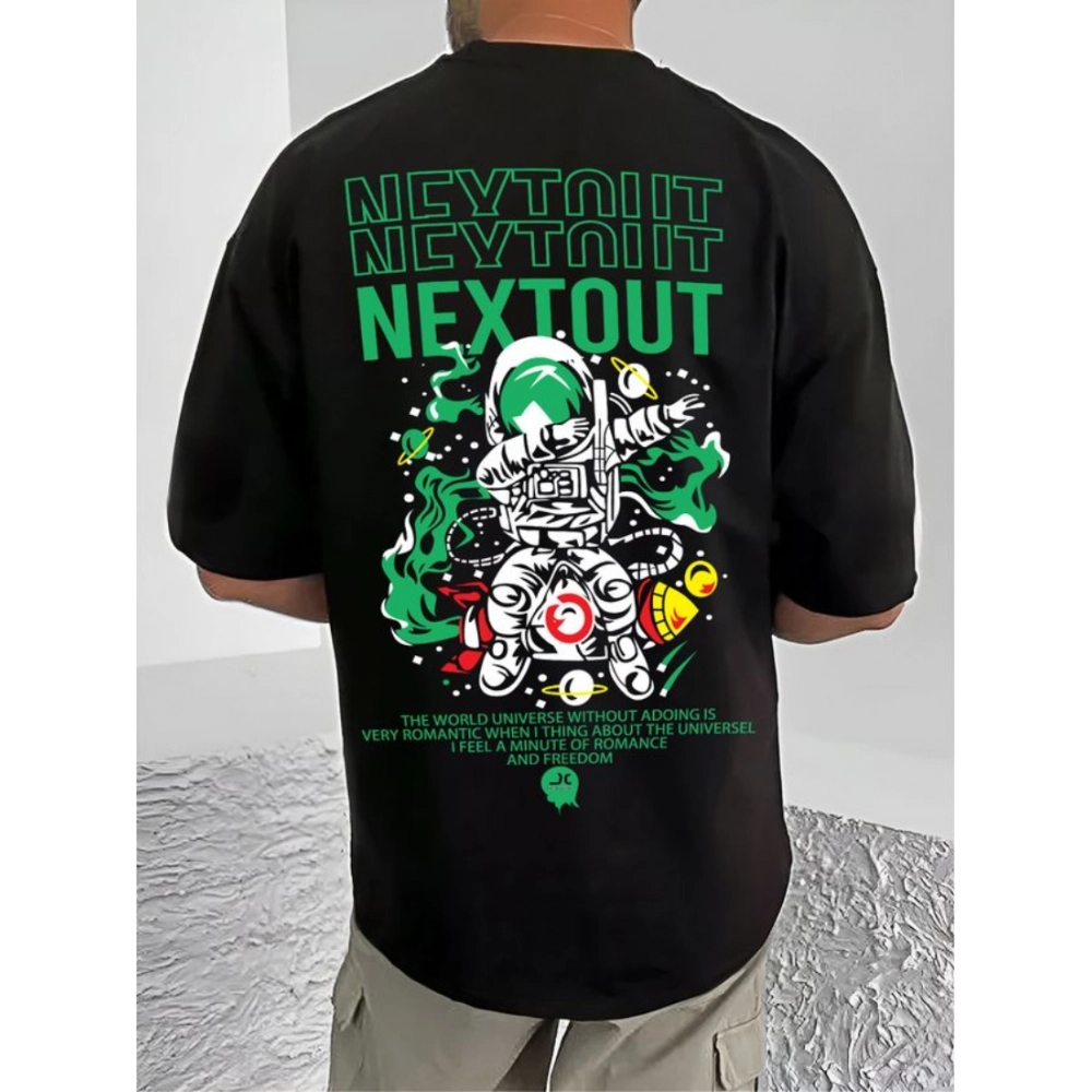 Men's Casual Cotton Blend Printed Round Neck Half Sleeve T-Shirt (Black) - Image 4