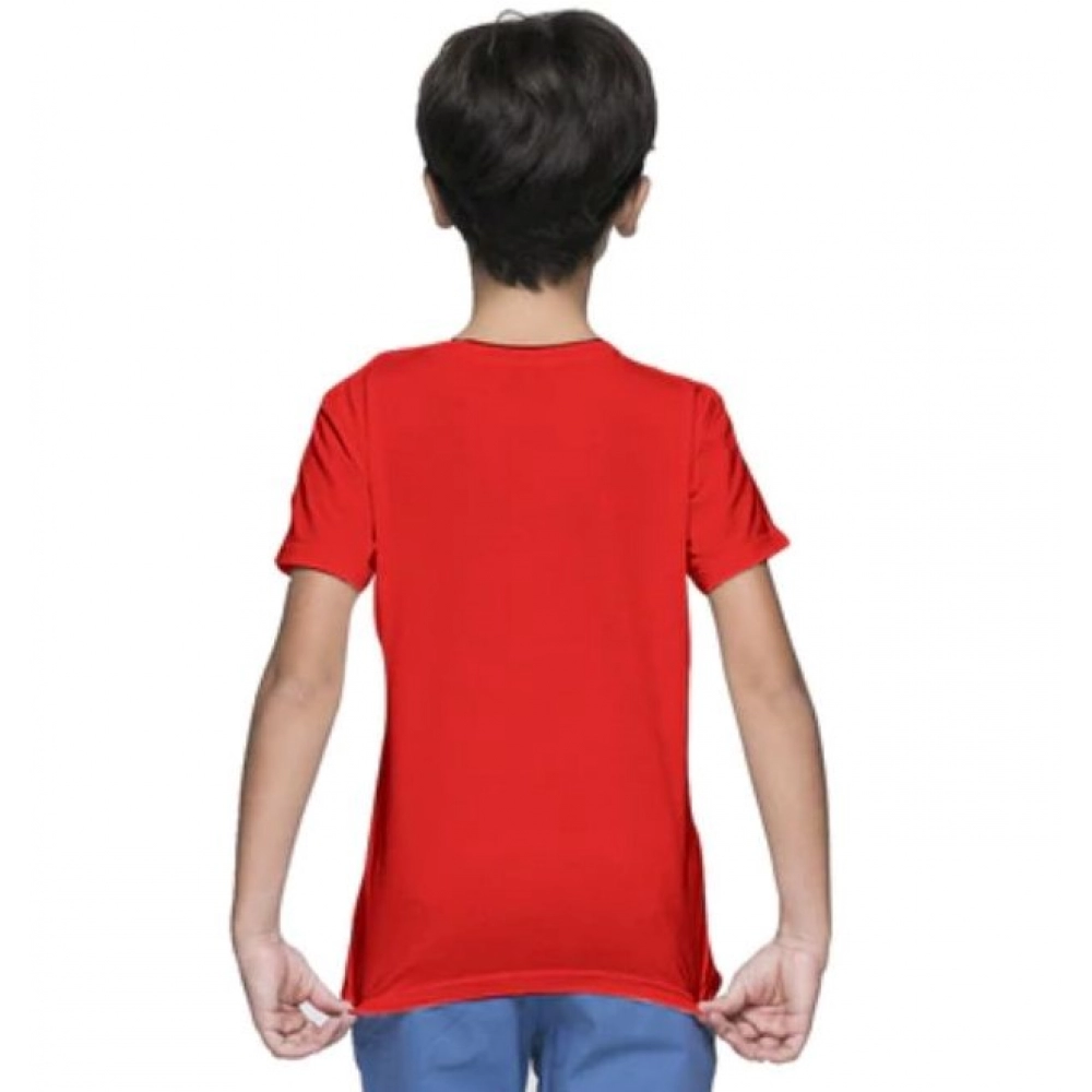 Boys Cotton Plain Half Sleeve TShirt (Red) - Image 3