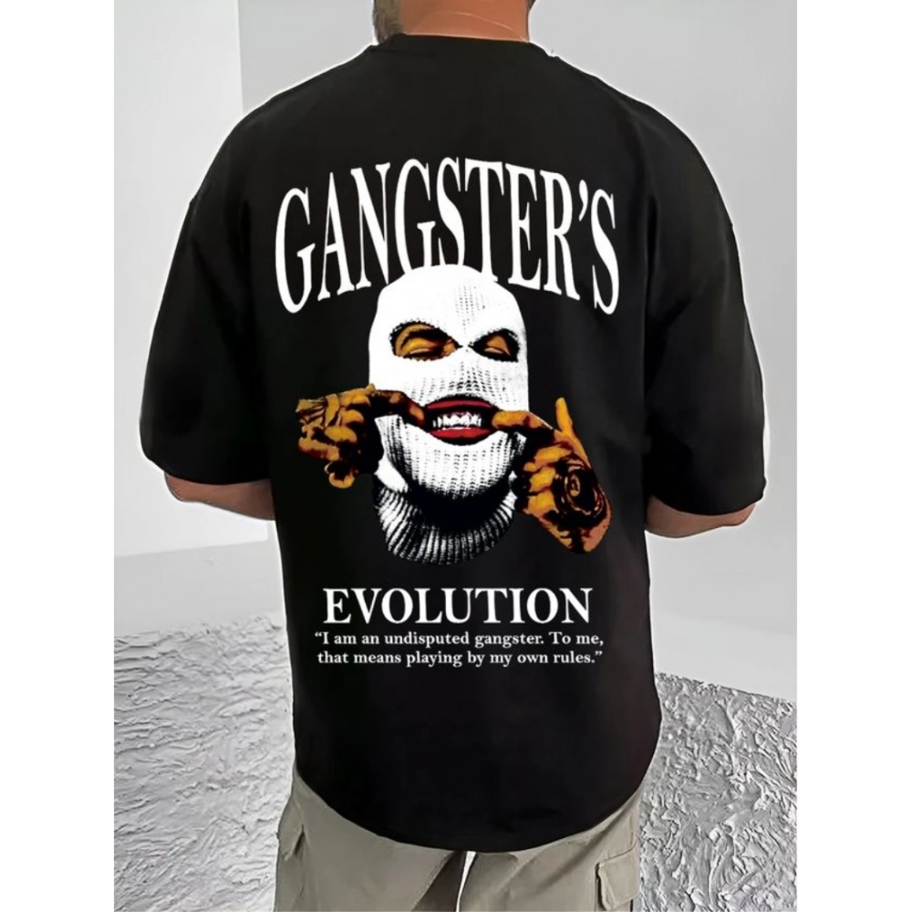 Men's Casual Cotton Blend Printed Round Neck Half Sleeve T-Shirt (Black) - Image 4