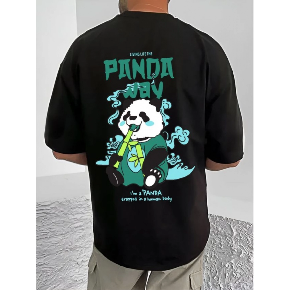 Men's Casual Cotton Blend Printed Round Neck Half Sleeve T-Shirt (Black) - Image 4