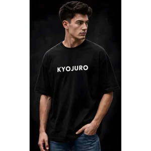 Generic Men's Cotton Blend Printed Oversized Round Neck Half Sleeve T-Shirt (Black)