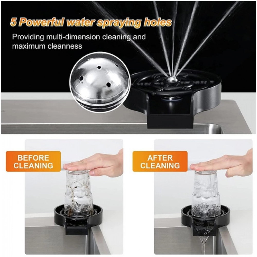 Steel, Plastic Automatic Cup Rinser, Bottle Cleaner, Glass Rinser for Kitchen Sinks - Image 3