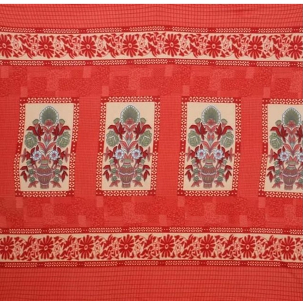 Fleece Floral Printed Double Polar Warm Bedsheet with 2 Pillow Cover (Red) - Image 3