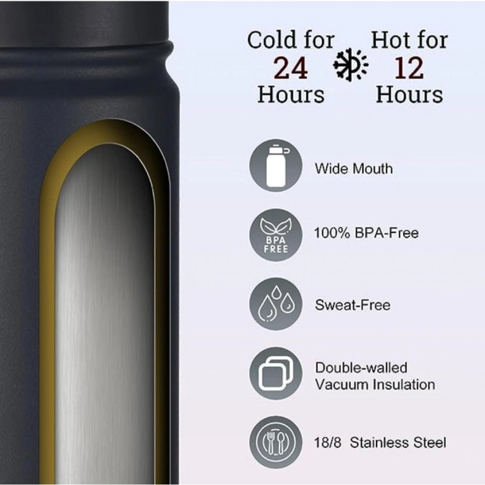 1000 Ml Double Wall Insulated Stainless Steel Water Bottle With Screw Lid (Black) - Image 2