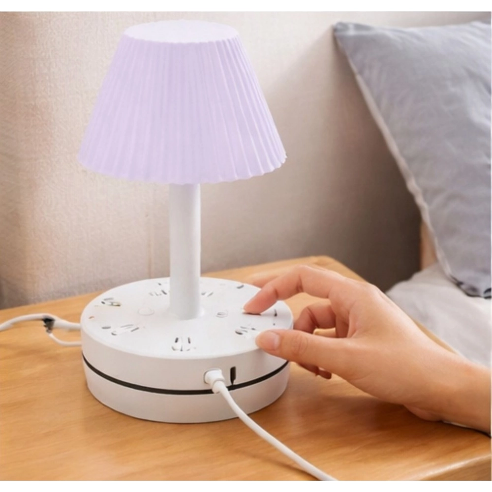 Plastic-LED Ribbed Shade Table Lamp with USB Charging Base (White) - Image 3