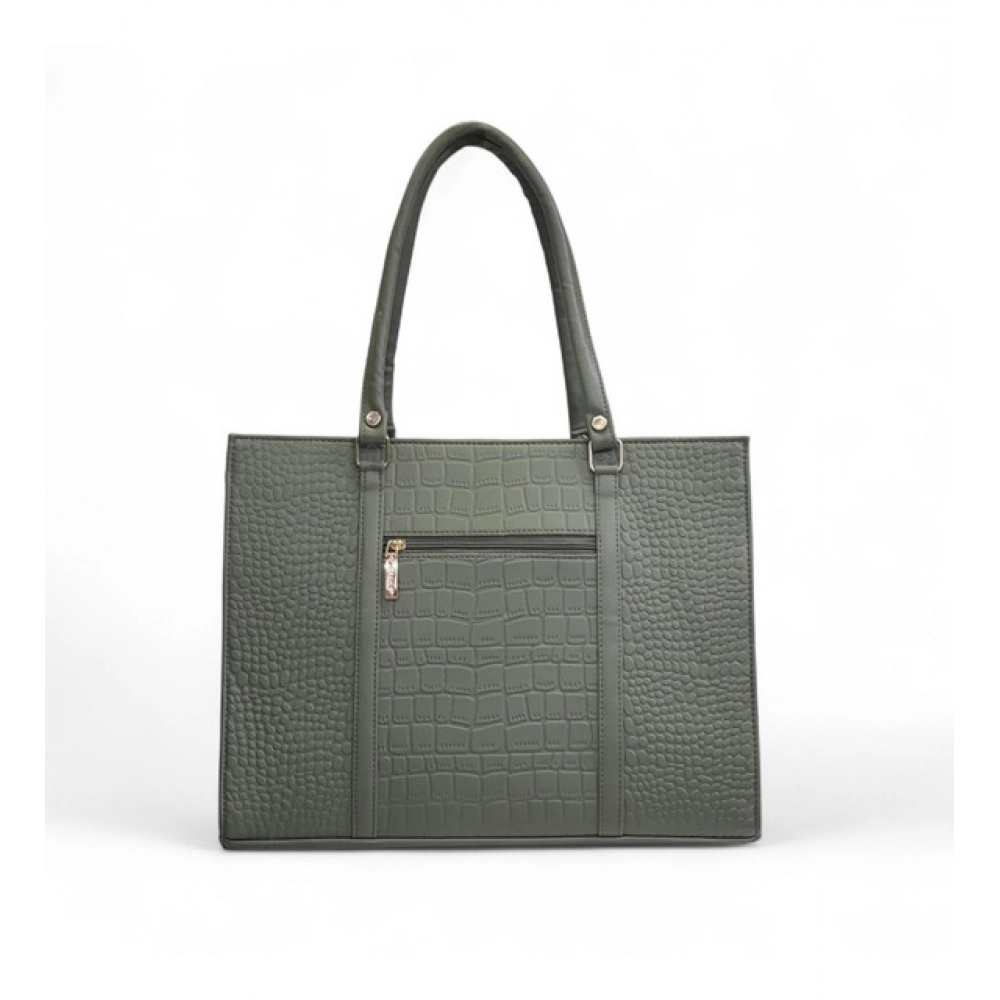 Generic Women's Polyurethane Croco Shoulder Tote Bag (Green) - Image 3