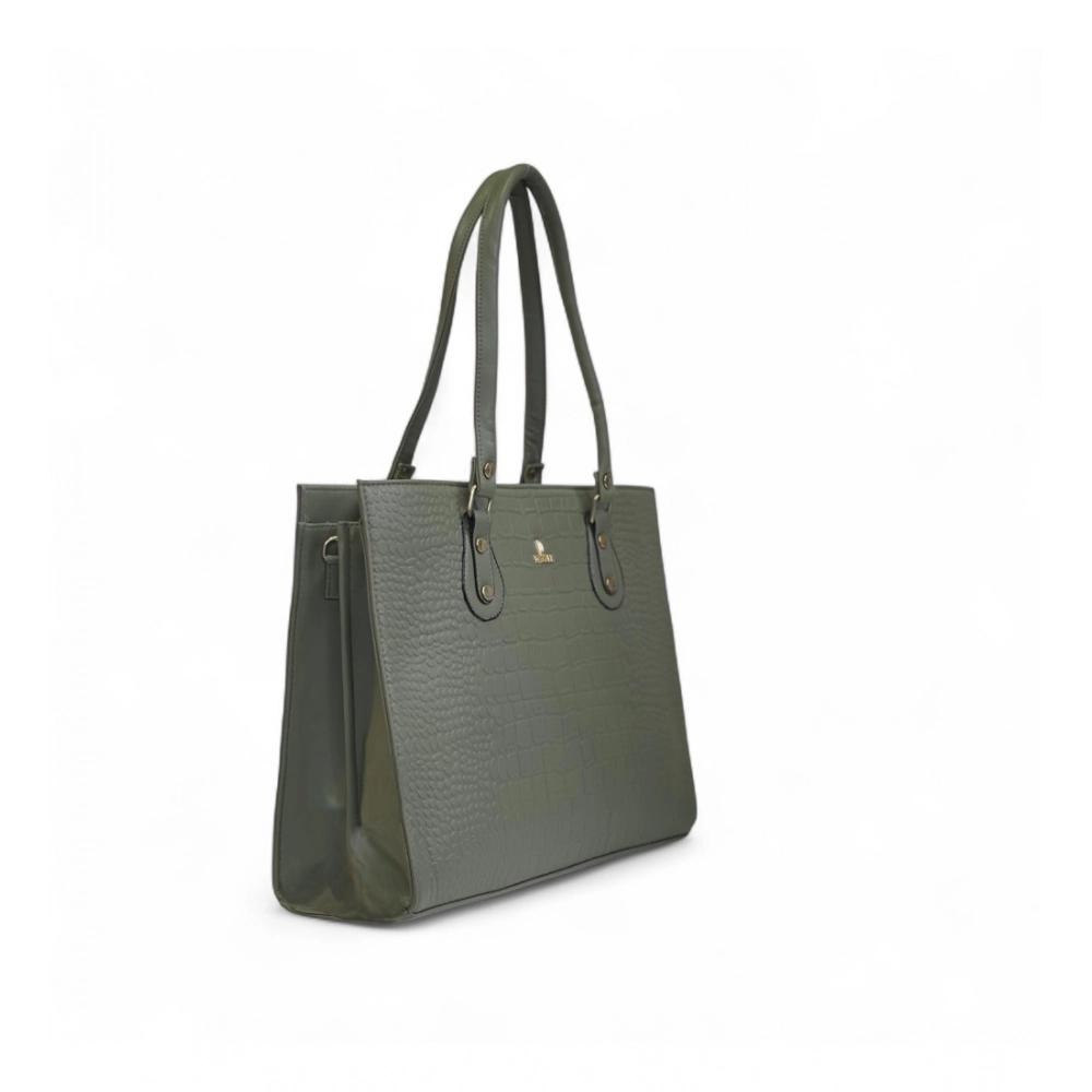 Generic Women's Polyurethane Croco Shoulder Tote Bag (Green) - Image 2