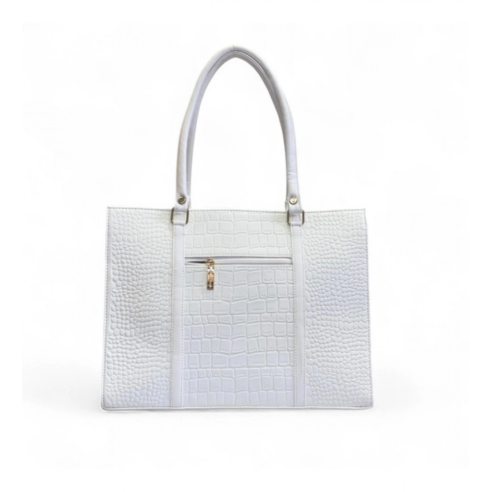 Generic Women's Polyurethane Croco Shoulder Tote Bag (White) - Image 4