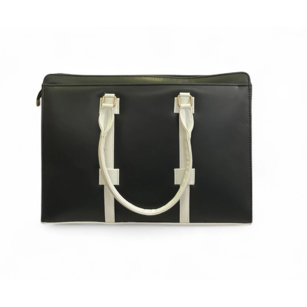 Generic Women's Polyurethane Solid Structured Shoulder Tote Handbag (Black-Cream) - Image 2