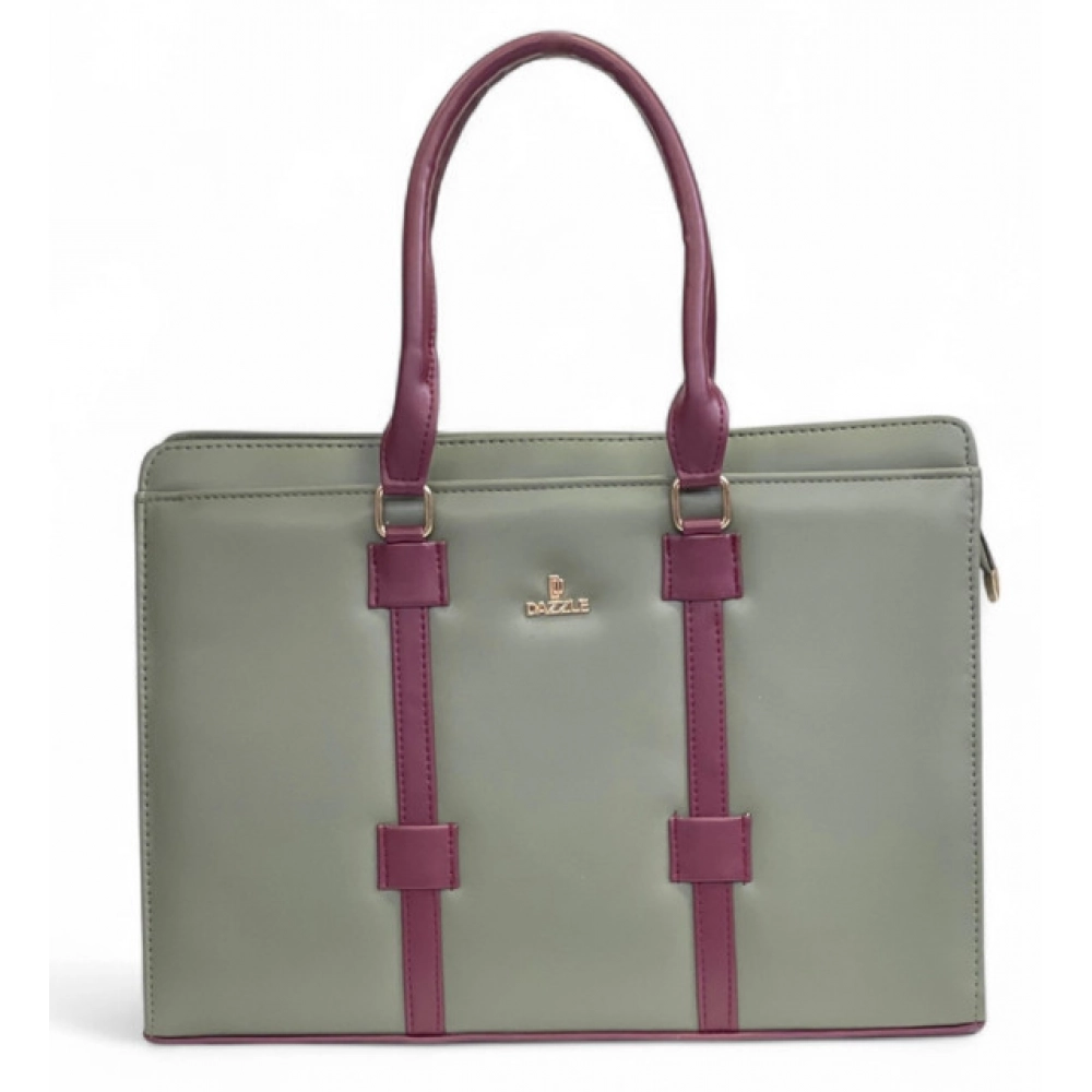 Generic Women's Polyurethane Solid Structured Shoulder Tote Handbag (Sage Green-Burgundy) - Image 7