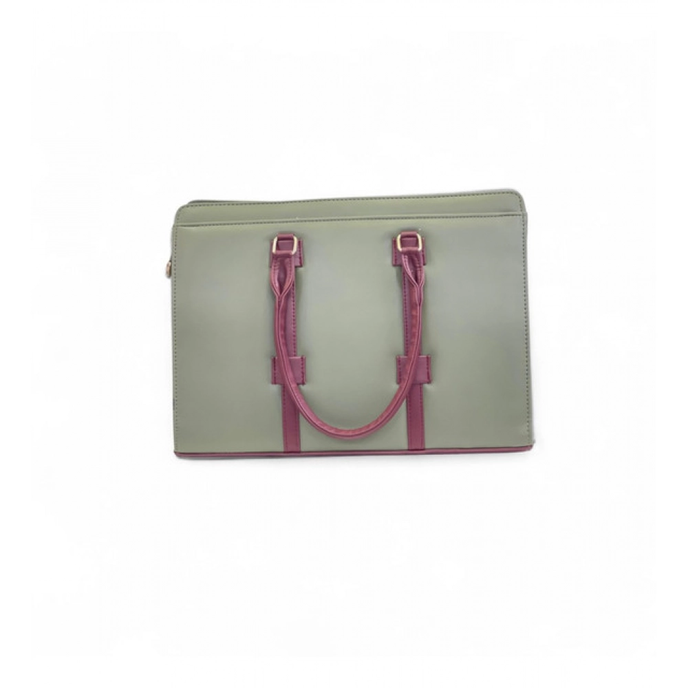 Generic Women's Polyurethane Solid Structured Shoulder Tote Handbag (Sage Green-Burgundy) - Image 4
