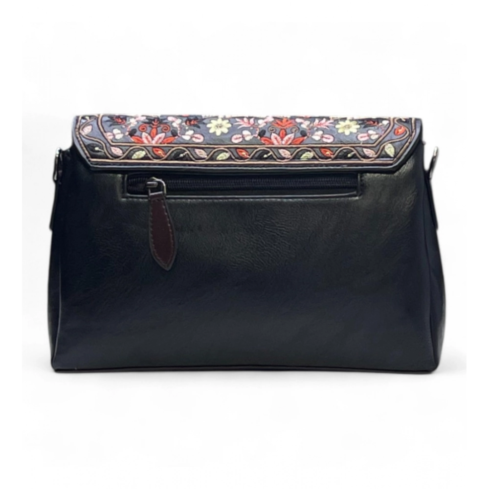 Generic Women's Polyurethane Floral Embroidered Crossbody Sling Bag with Adjustable & Removable Strap (Black) - Image 7