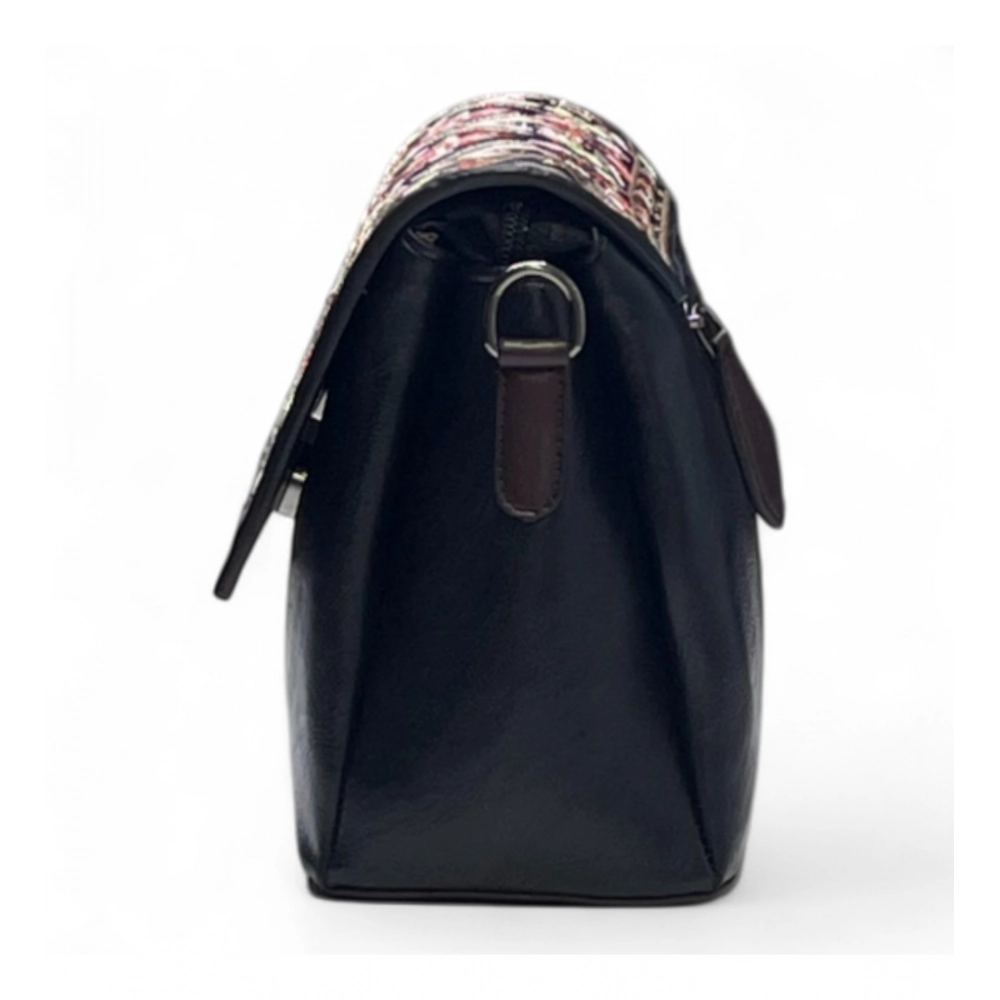 Generic Women's Polyurethane Floral Embroidered Crossbody Sling Bag with Adjustable & Removable Strap (Black) - Image 6