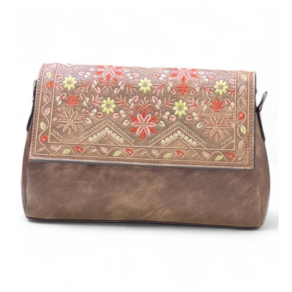 Generic Women's Polyurethane Floral Embroidered Crossbody Sling Bag with Adjustable & Removable Strap (Brown) - Image 6