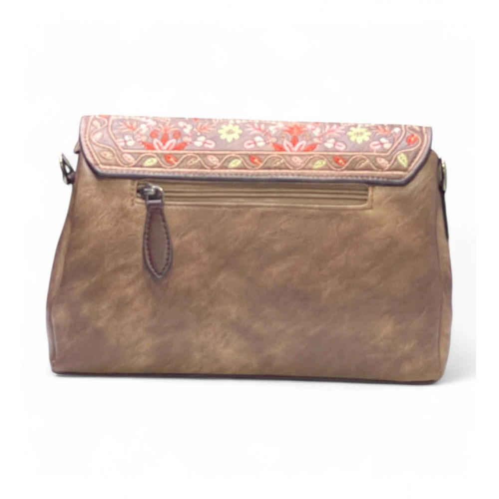 Generic Women's Polyurethane Floral Embroidered Crossbody Sling Bag with Adjustable & Removable Strap (Brown) - Image 5