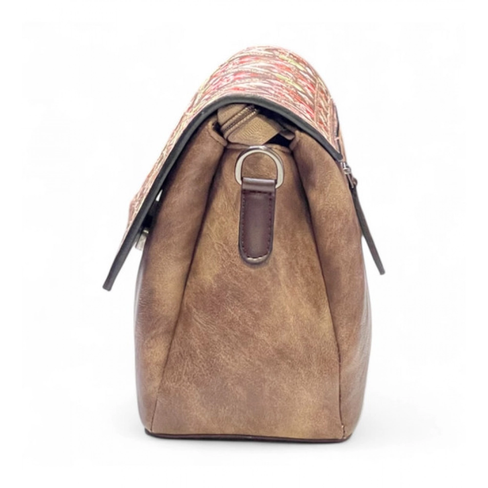 Generic Women's Polyurethane Floral Embroidered Crossbody Sling Bag with Adjustable & Removable Strap (Brown) - Image 2
