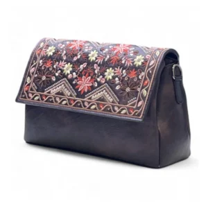 Generic Women's Polyurethane Floral Embroidered Crossbody Sling Bag with Adjustable & Removable Strap (Coffee)