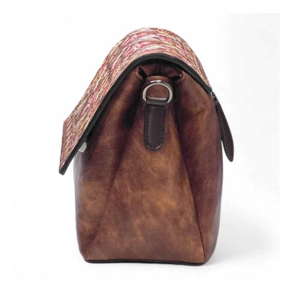 Generic Women's Polyurethane Floral Embroidered Crossbody Sling Bag with Adjustable & Removable Strap (Dark Brown) - Image 2
