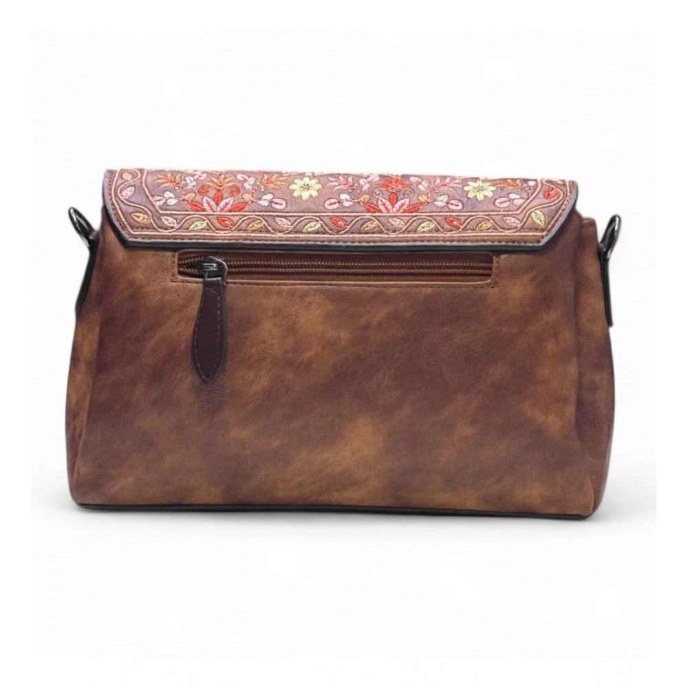 Generic Women's Polyurethane Floral Embroidered Crossbody Sling Bag with Adjustable & Removable Strap (Dark Brown) - Image 5