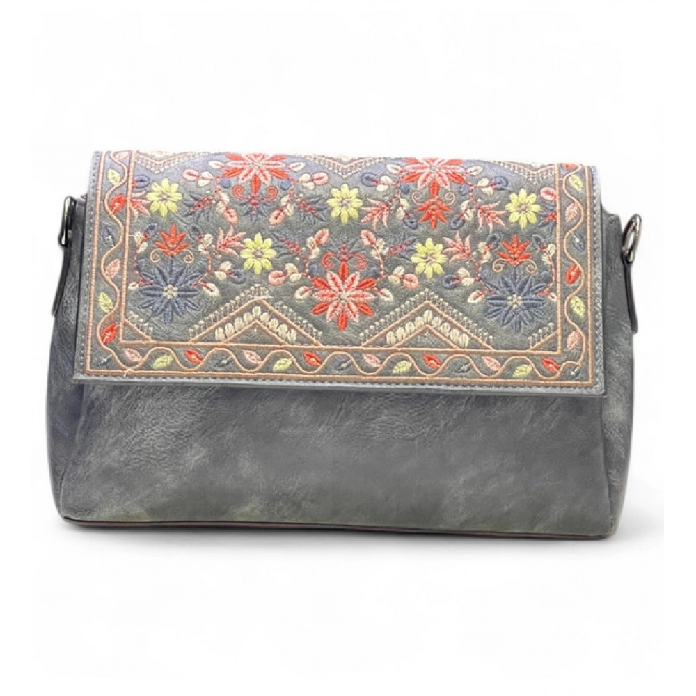 Generic Women's Polyurethane Floral Embroidered Crossbody Sling Bag with Adjustable & Removable Strap (Grey) - Image 6