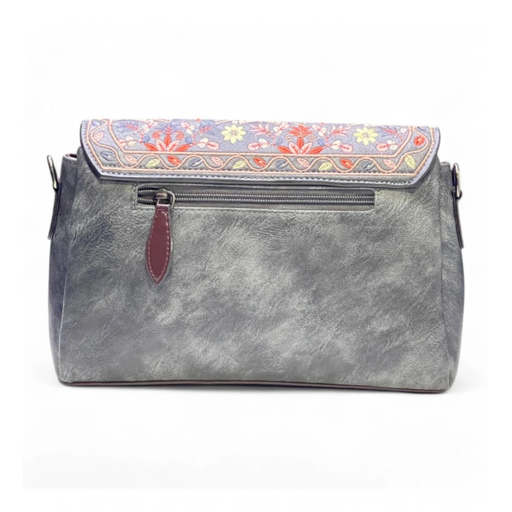 Generic Women's Polyurethane Floral Embroidered Crossbody Sling Bag with Adjustable & Removable Strap (Grey) - Image 5