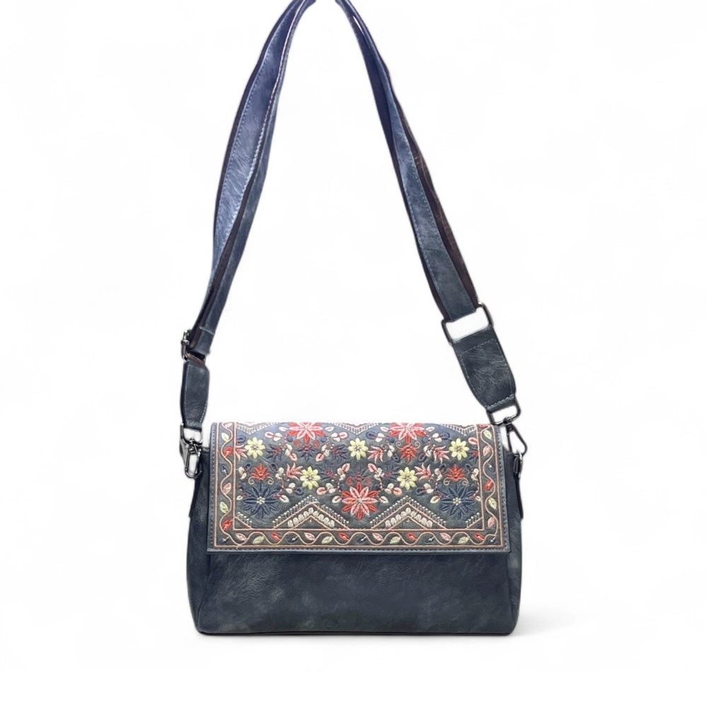 Generic Women's Polyurethane Floral Embroidered Crossbody Sling Bag with Adjustable & Removable Strap (Grey) - Image 4